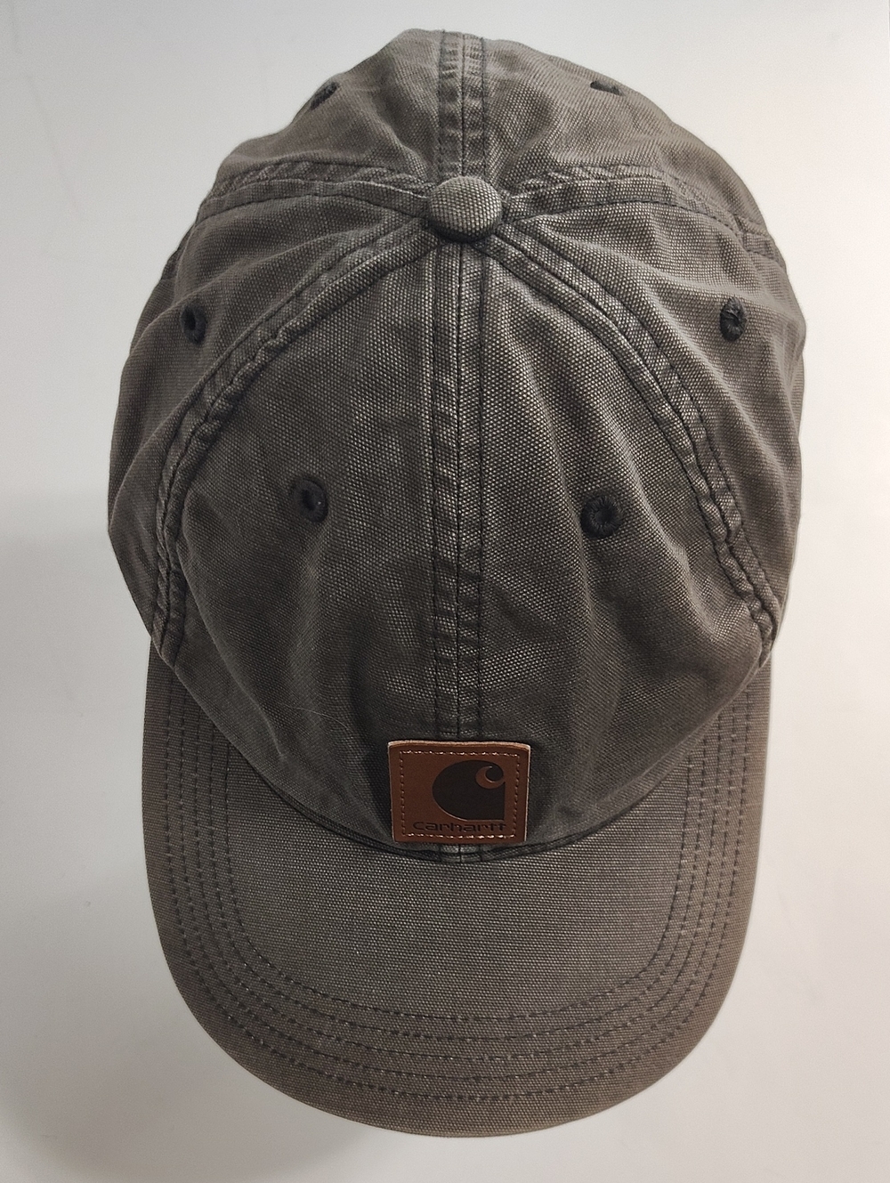 Carhartt Olive Canvas Cap with Leather Logo Patch
